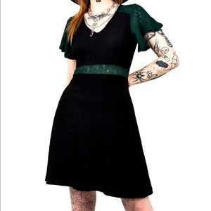 Disturbia black dress with green lace details